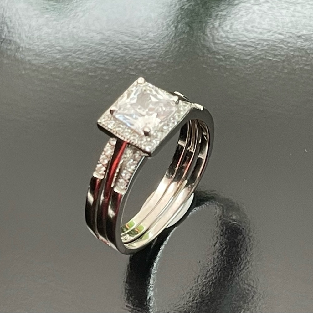 Solid Silver 925 Double Wedding Emgagement Ring S… - image 5